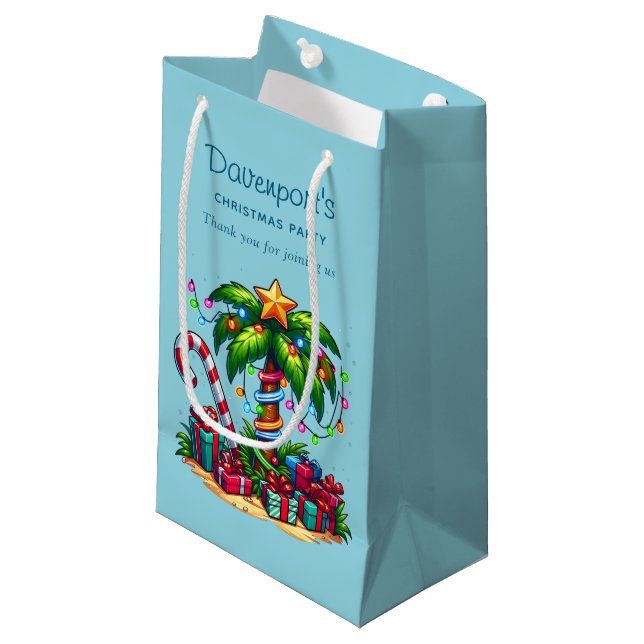Tropical Palm Tree Merry Christmas Small Gift Bag (Front Angled)