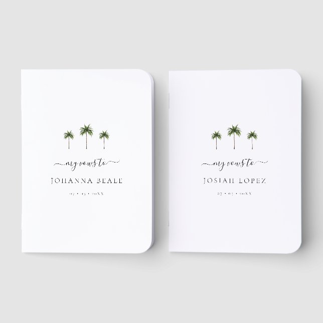 Tropical Palm Tree Minimal Modern Wedding Foil Vow Books (Front)