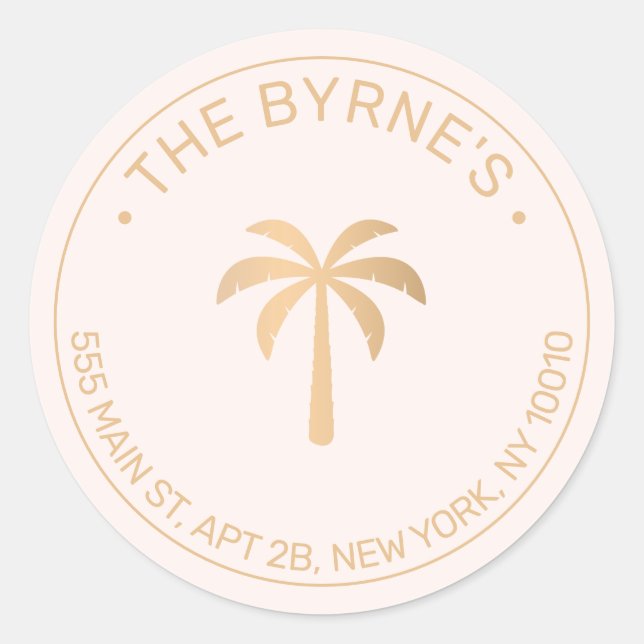 Tropical Palm Tree Modern Classic Round Sticker (Front)
