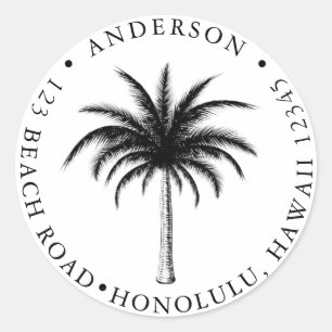 Tropical Palm Tree Modern Return Address Classic R Round Sticker