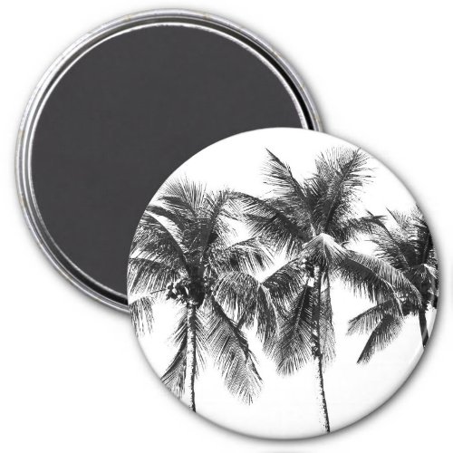 Tropical palm tree modern summer beach black white magnet