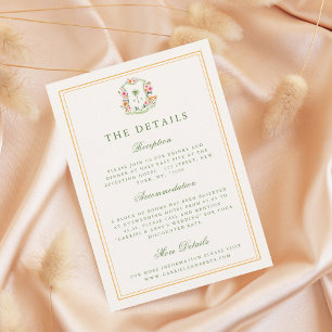 Tropical Palm Tree Monogram Details Beach Wedding Enclosure Card