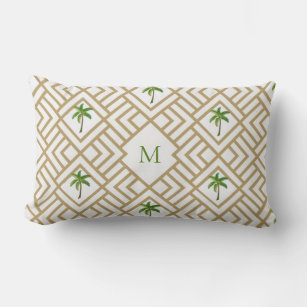 Tropical Palm Tree Monogram  Lumbar Pillow