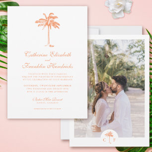 Tropical Palm Tree Monogram Photo Wedding Invitation