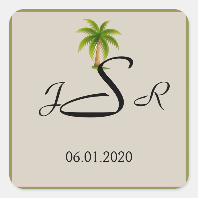 Tropical Palm Tree Monogram Sticker (Front)
