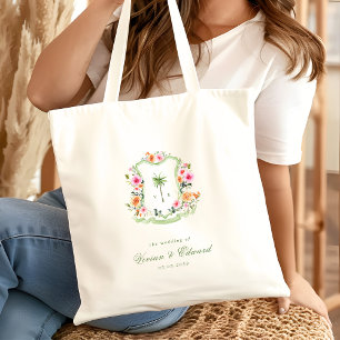 Tropical Palm Tree Monogram Summer Wedding Favor Tote Bag