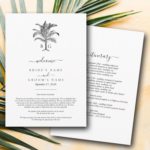 Tropical Palm Tree Monogram Wedding Itinerary  Program