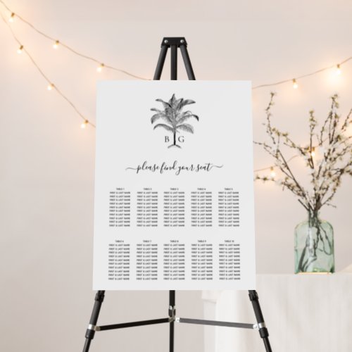 Tropical Palm Tree Monogram Wedding Seating Chart  Foam Board