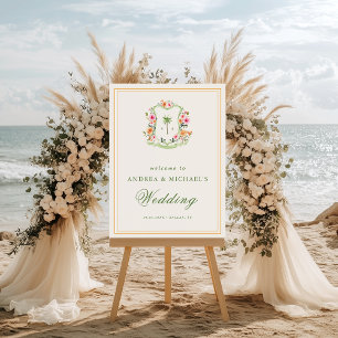 Tropical Palm Tree Monogram Wedding Welcome Sign