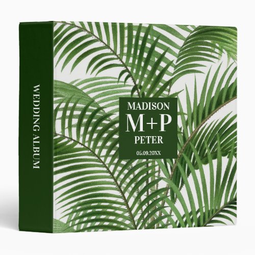 Tropical Palm Tree Monogrammed Wedding Album 3 Ring Binder