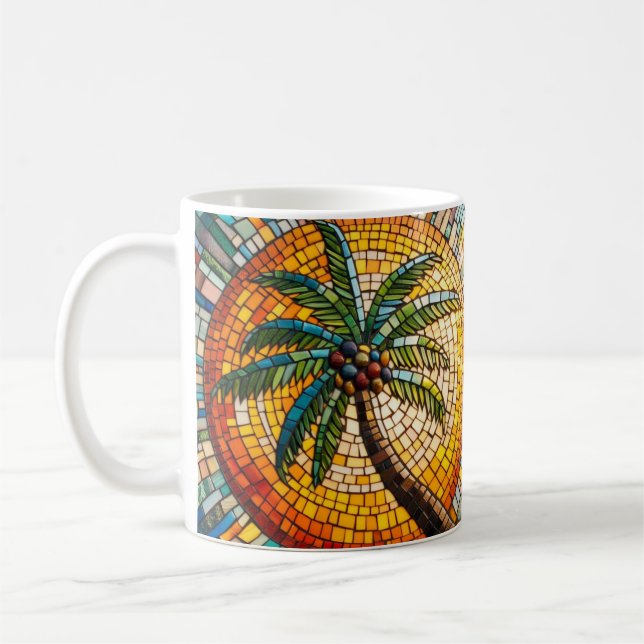 Tropical Palm Tree Mosaic Style Art  Coffee Mug (Left)