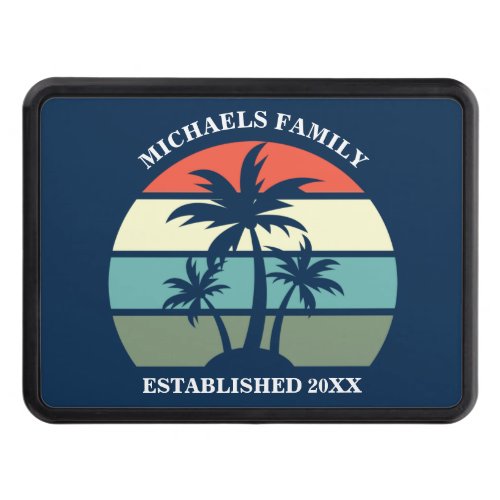 Tropical Palm Tree Navy Blue Sunset Beach Hitch Cover