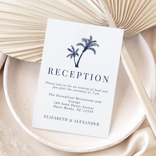 Tropical Palm Tree Navy Blue Wedding Reception Enclosure Card