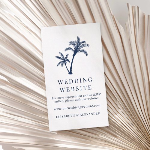 Tropical Palm Tree Navy Blue Wedding Website Enclosure Card