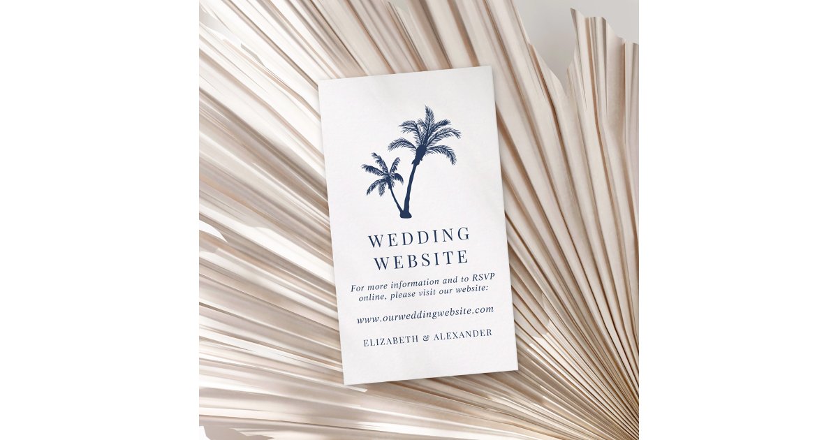 Tropical Palm Tree Navy Blue Wedding Website Enclosure Card | Zazzle