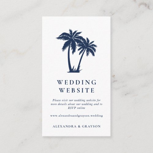 Tropical Palm Tree Navy Blue Wedding Website  Enclosure Card