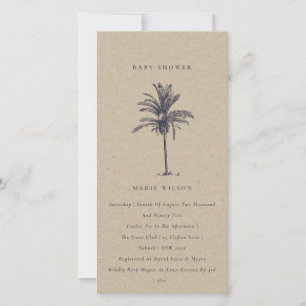 Tropical Palm Tree Navy Kraft Baby Shower Invite