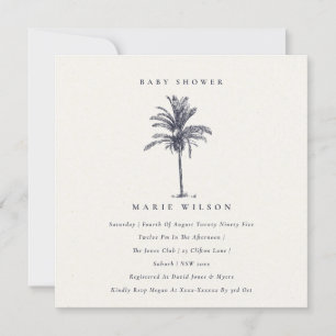 Tropical Palm Tree Navy Kraft Baby Shower Invite