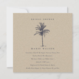Tropical Palm Tree Navy Kraft Bridal Shower Invite