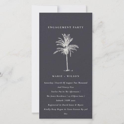 Tropical Palm Tree Navy Kraft Engagement Invite