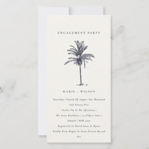 Tropical Palm Tree Navy Kraft Engagement Invite