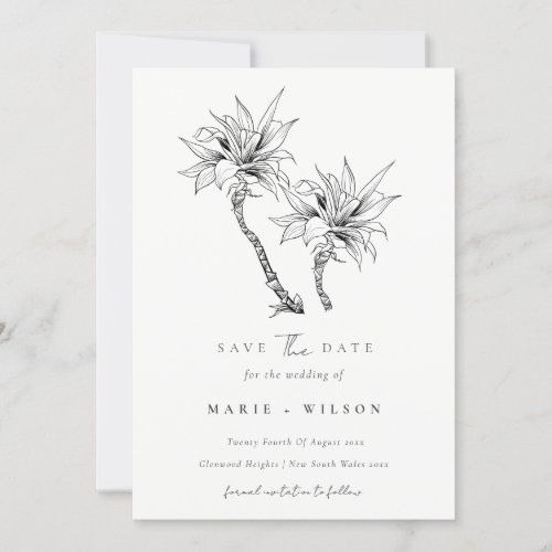 Tropical Palm Tree Navy Kraft Save The Date Thank You Card