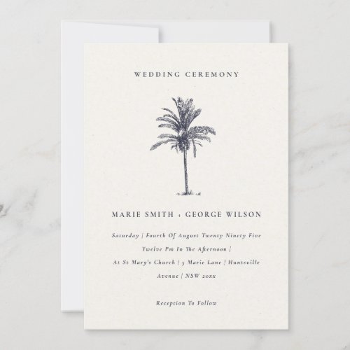 Tropical Palm Tree Navy Kraft Wedding Invite
