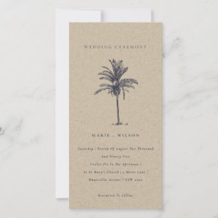 Tropical Palm Tree Navy Kraft Wedding Invite