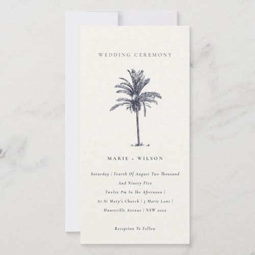 Tropical Palm Tree Navy Kraft Wedding Invite