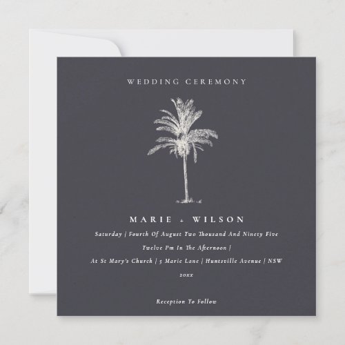 Tropical Palm Tree Navy Kraft Wedding Invite