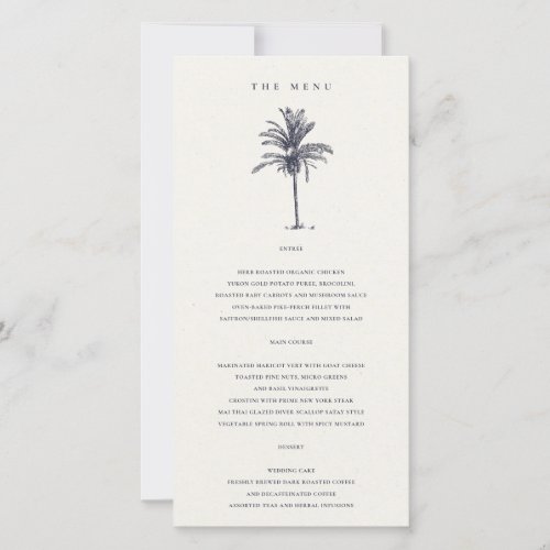 Tropical Palm Tree Navy Kraft Wedding Menu Card