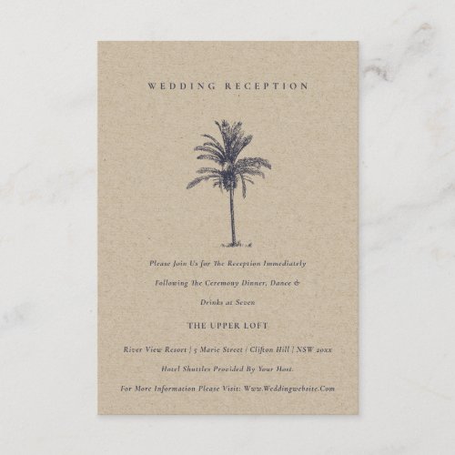 Tropical Palm Tree Navy Kraft Wedding Reception Enclosure Card