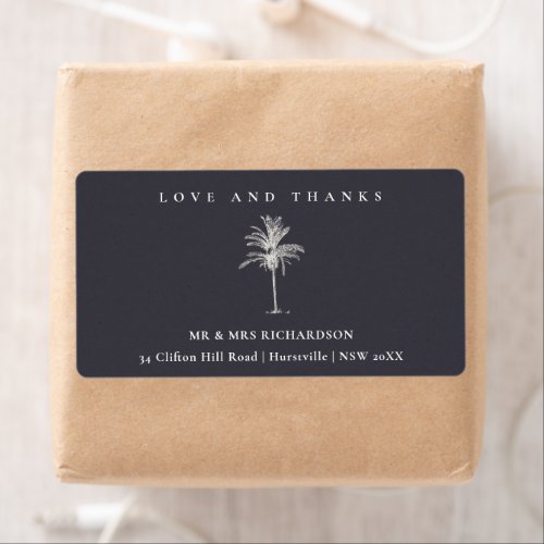 Tropical Palm Tree Navy Kraft Wedding Thanks Label