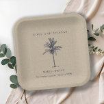 Tropical Palm Tree Navy Kraft Wedding Thanks Paper Plates<br><div class="desc">For any further customisation or any other matching items,  please feel free to contact me at yellowfebstudio@gmail.com</div>