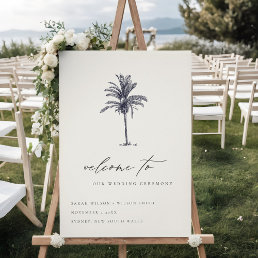 Tropical Palm Tree Navy Kraft Wedding Welcome Foam Board
