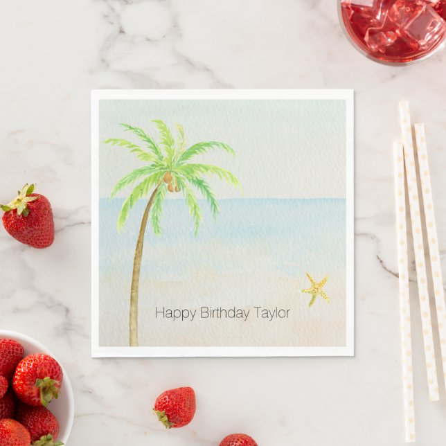 Tropical Palm Tree Ocean Beach   Napkins (Insitu)