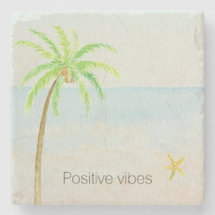 Tropical Palm Tree Ocean Beach Stone Coaster