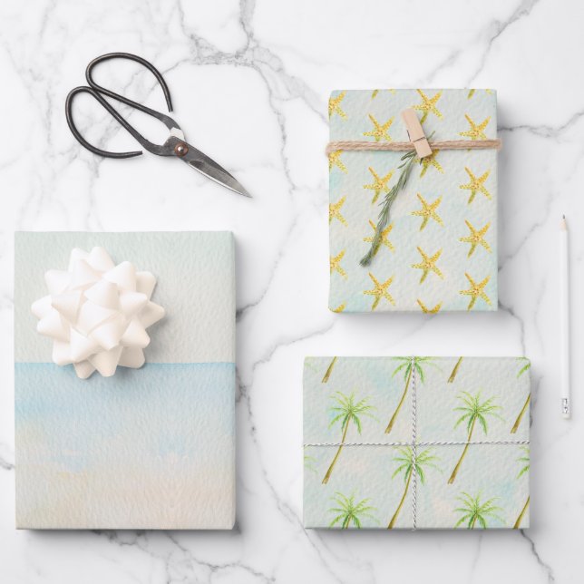 Tropical Palm Tree Ocean Beach   Wrapping Paper Sheets (Front)