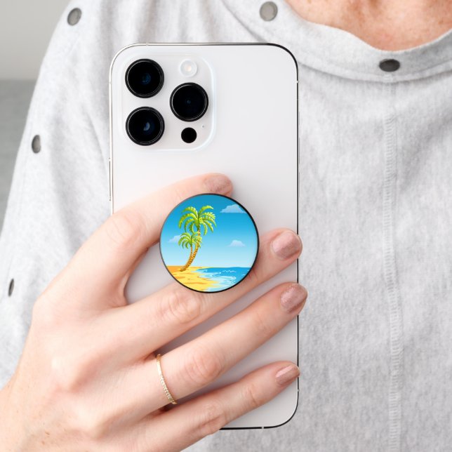 Tropical Palm Tree Ocean PopSocket (Hand)