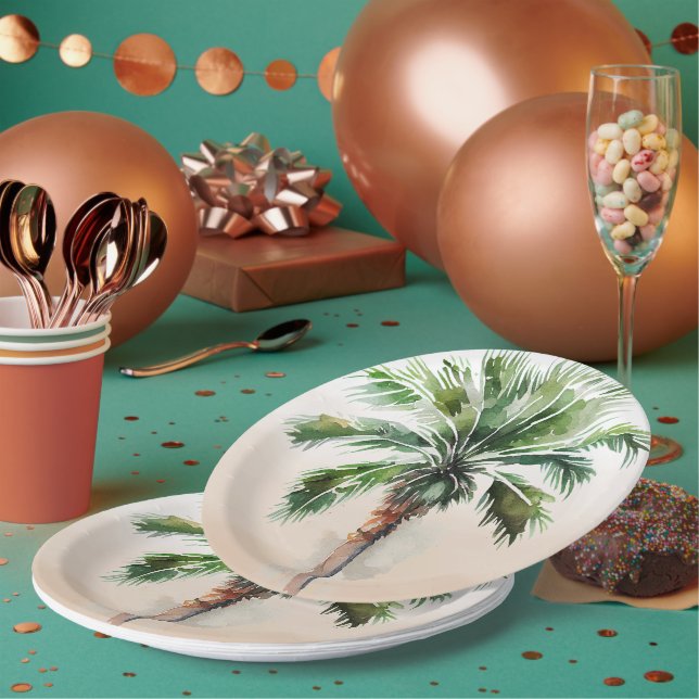 Tropical Palm Tree Ombre  Paper Plates (Multi)