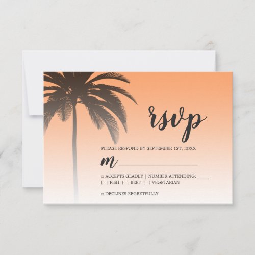 Tropical Palm Tree Orange Beach Wedding RSVP Card