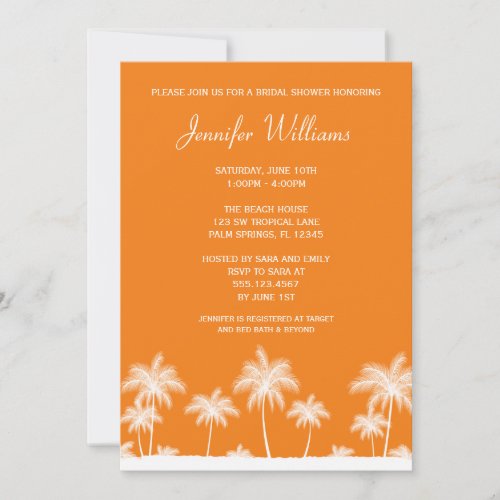 Tropical Palm Tree Orange Bridal Shower Invitation