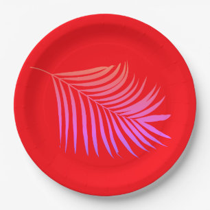 Tropical Palm Tree Orange Pink Birthday Graduation Paper Plates