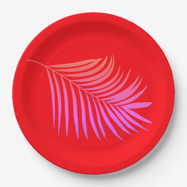 Tropical Palm Tree Orange Pink Birthday Graduation Paper Plates (Front)