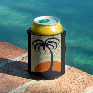 Tropical Palm Tree Orange Sunrise Crochet Can Cooler