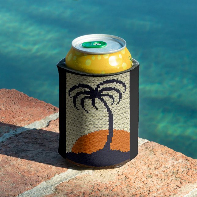 Tropical Palm Tree Orange Sunrise Crochet Can Cooler (In Situ Pool)