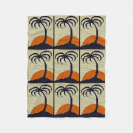 Tropical Palm Tree Orange Sunset Crochet Print on Fleece Blanket