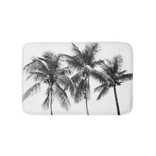 Tropical palm tree paradise summer black and white bath mat