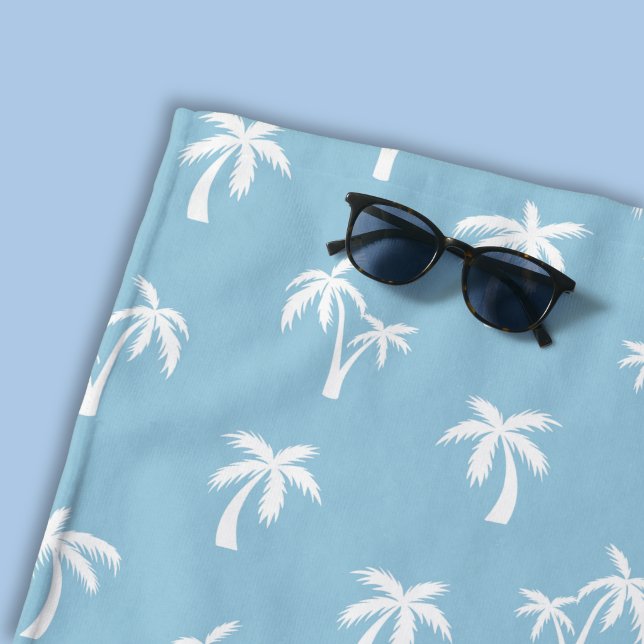 Tropical Palm Tree pattern baby blue Beach Towel (light blue and white palm tree beach towel)