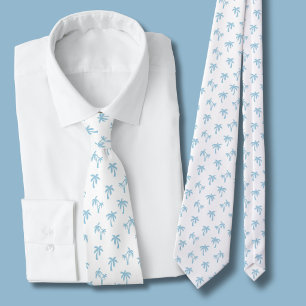 Tropical Palm Tree pattern baby blue Neck Tie